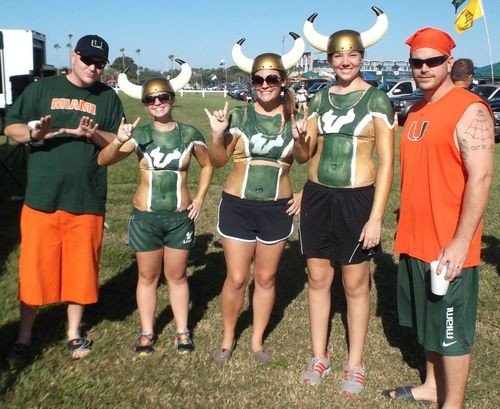 There's a whole lot wrong here...I hope these unfortunately-clad USF co-eds found another tailgate STAT.