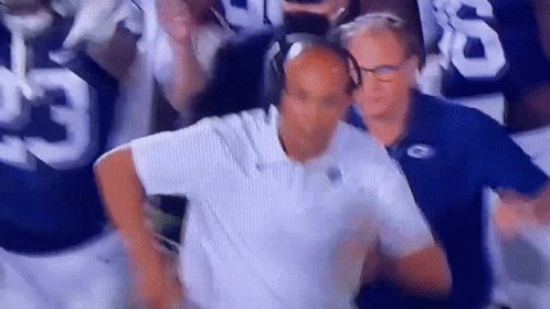 James Franklin celebrates Penn State's big win over Villanova.
